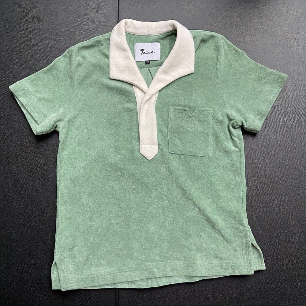 Tombolo Casual Fit Terry Cloth Mint Green Polo Shirt Organic Cotton Mens Size XS